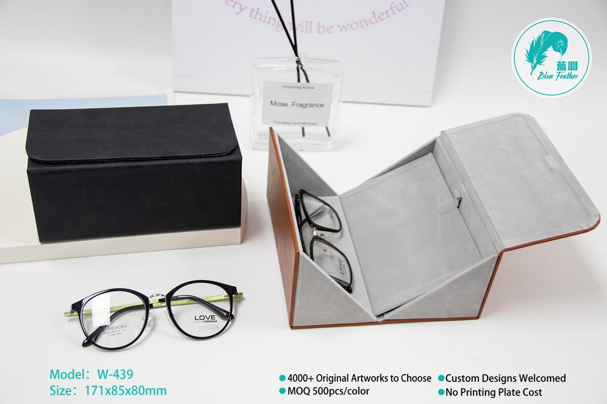 Double Compartment Pu Leather Eyeglass Case for Travel
